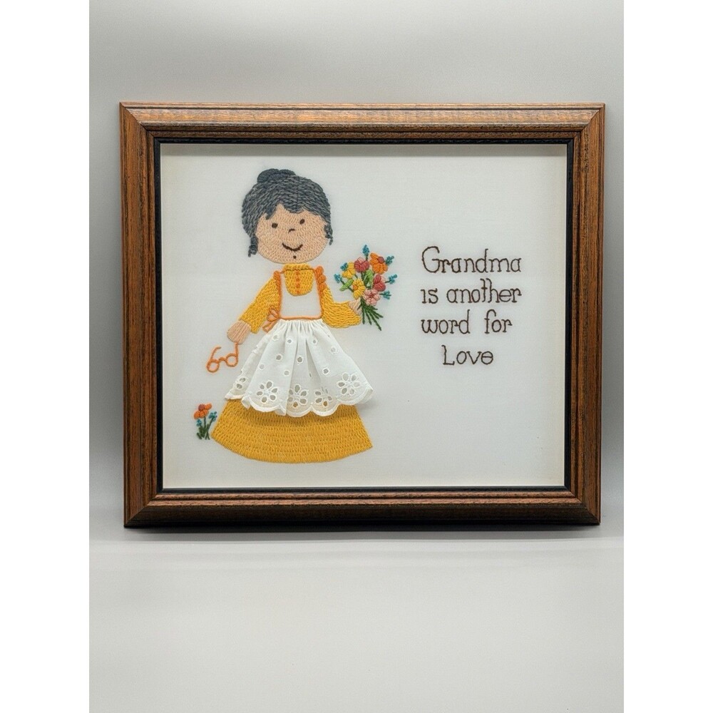 VTG Bucilla Needlecraft Grandma Sampler Framed 3D Embroidery Shadow Box Wall Art